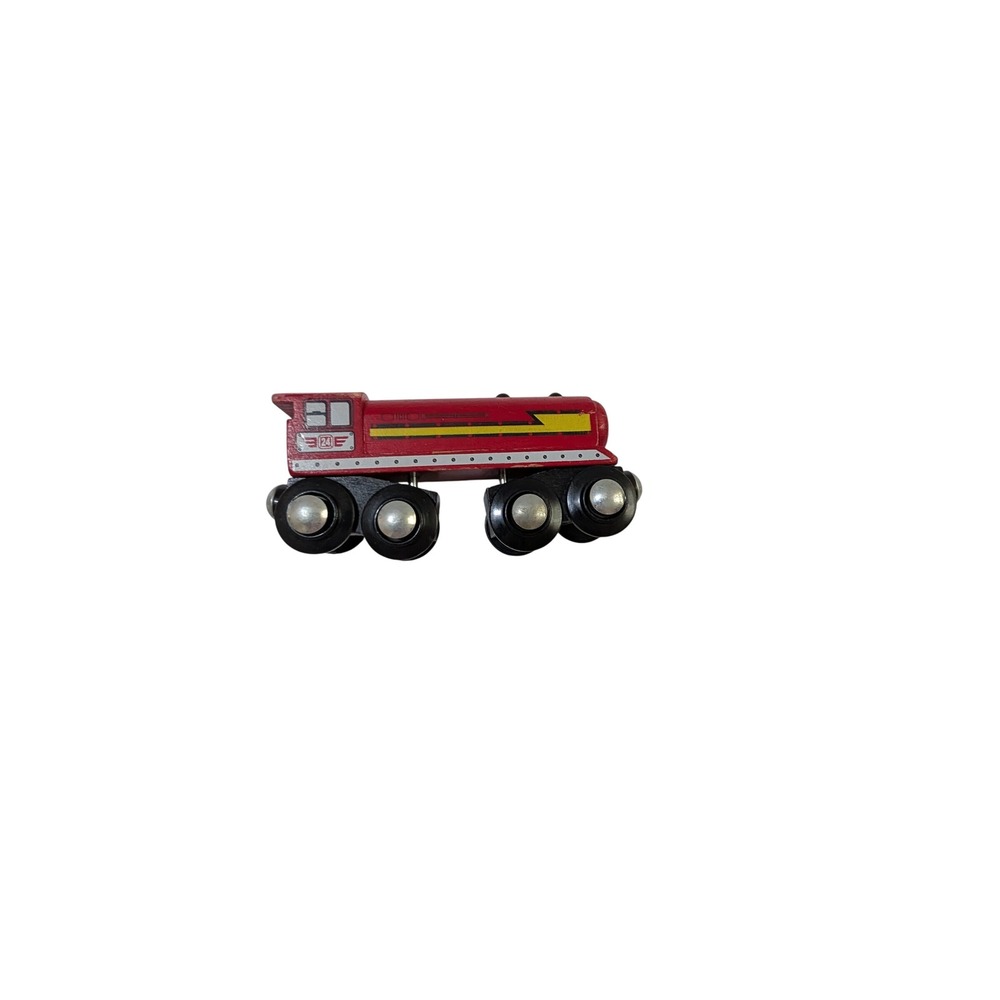 Red Wooden Magnetic Toy Train Engine Locomotive 4.5 Inch 8 Wheel Design